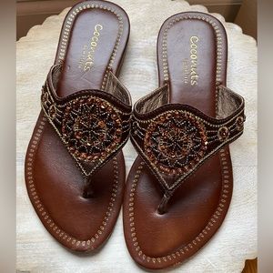 Coconuts by Matisse Brown Beaded Flip Flops Sandals